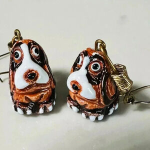 Basset Hound Dog Vertical Drop Dangle Hook Earrings